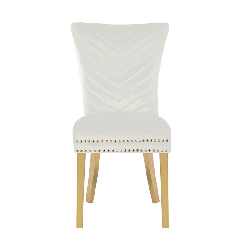 Eva 2 Piece Gold Legs Dining Chairs Finished with Velvet Fabric in Beige