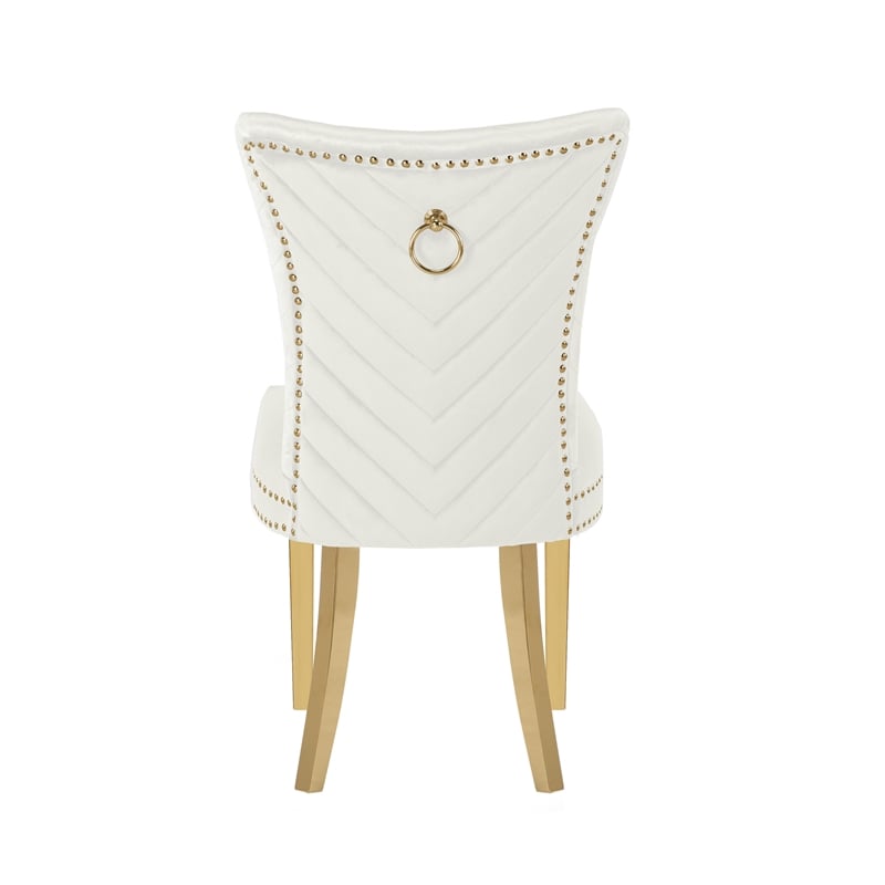 Eva 2 Piece Gold Legs Dining Chairs Finished with Velvet Fabric in Beige
