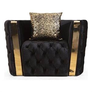 Naomi Button Tufted Chair Finished with Velvet Fabric and Gold Accent in Black
