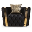 Naomi Button Tufted Chair Finished with Velvet Fabric and Gold Accent in Black