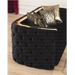 Naomi Button Tufted Loveseat with Velvet Fabric and Gold Accent in Black