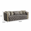 Naomi Button Tufted Sofa with Velvet Fabric and Gold Accent in Taupe