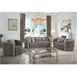 Naomi Button Tufted 3 Pc Set with Velvet Fabric and Gold Accent in Taupe