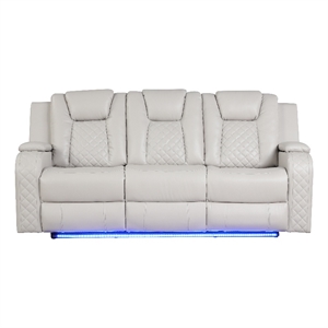 Benz LED & Power Reclining Sofa Made With Faux Leather in Ice/ White