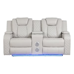 Benz LED & Power Reclining Loveseat Made With Faux Leather in Ice/ White
