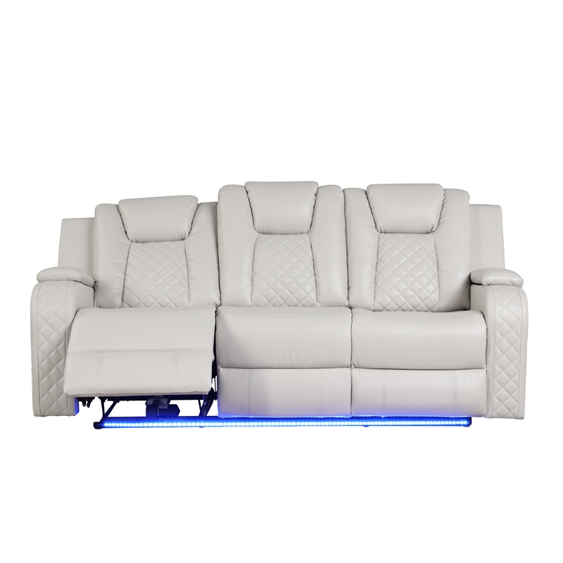 Benz LED & Power Reclining 3 Pc Set Made With Faux Leather in Ice/ White