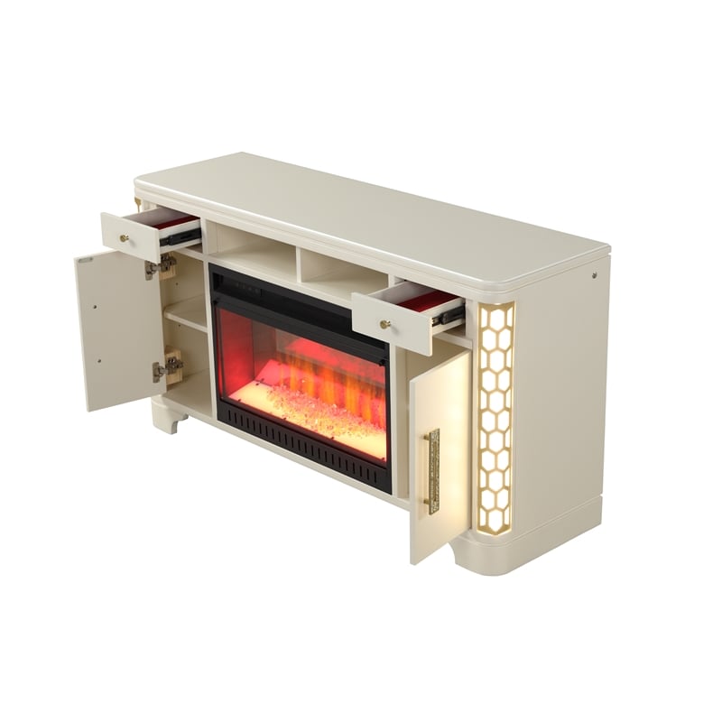 Jasmine Modern Style TV Stand With Electric Fireplace made with Wood in Beige