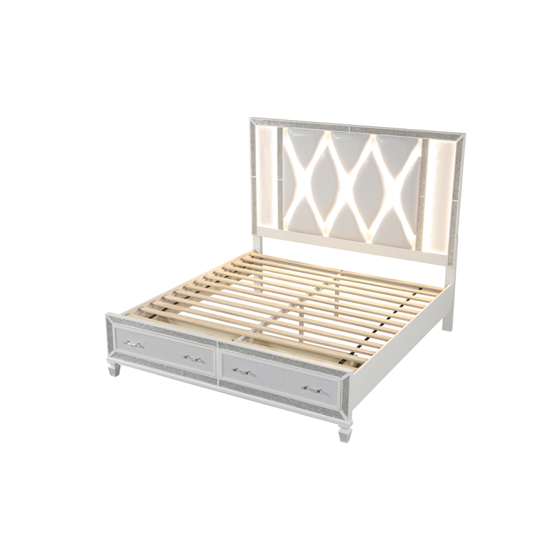 Crystal Queen Storage Bed Made With Wood Finished in White