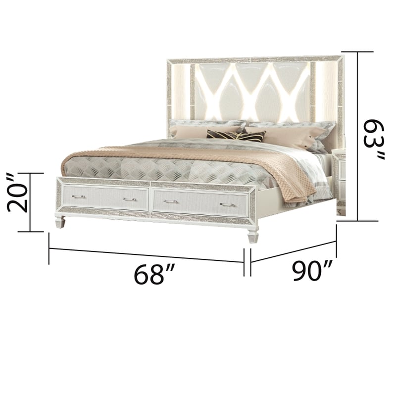 Crystal Queen Storage Bed Made With Wood Finished in White