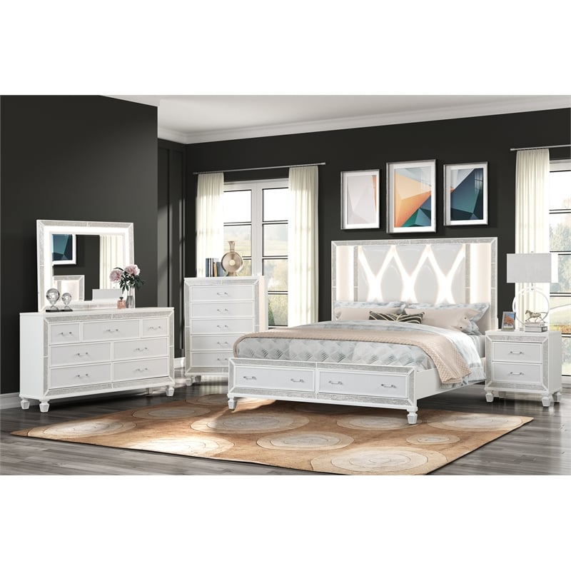 Crystal Queen Storage Bed Made With Wood Finished in White