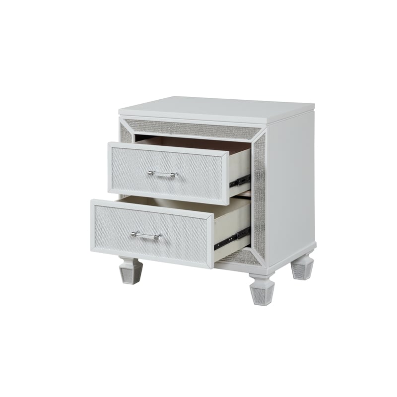 Crystal Nightstand Set Made with Wood Finished in White