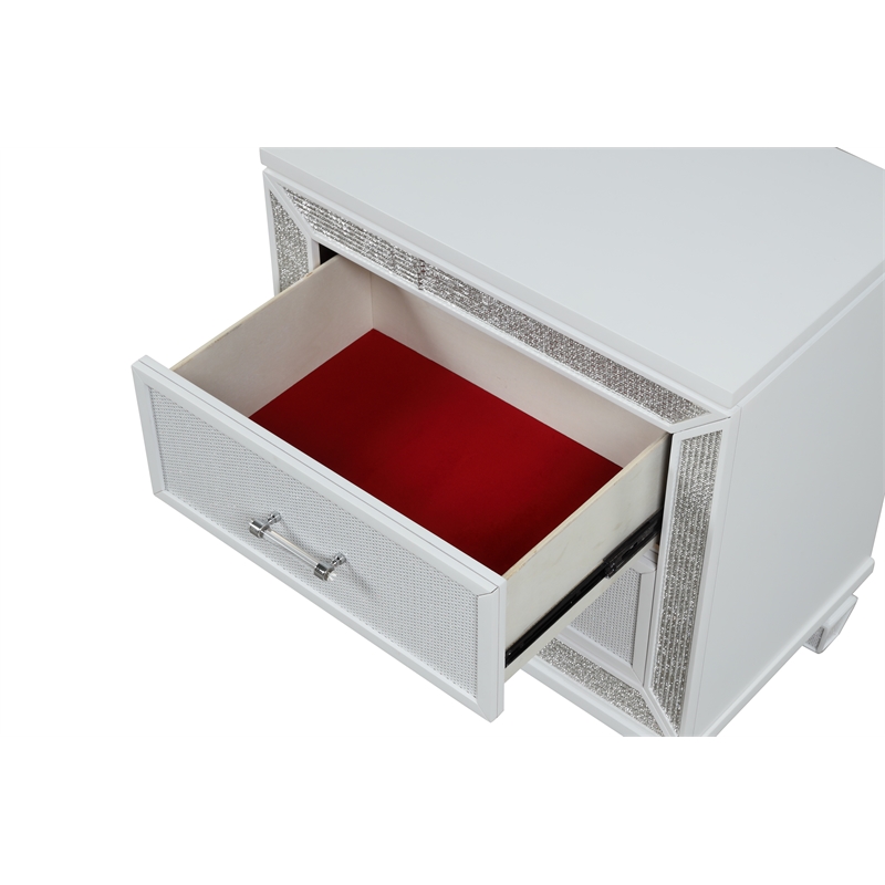 Crystal Nightstand Set Made with Wood Finished in White