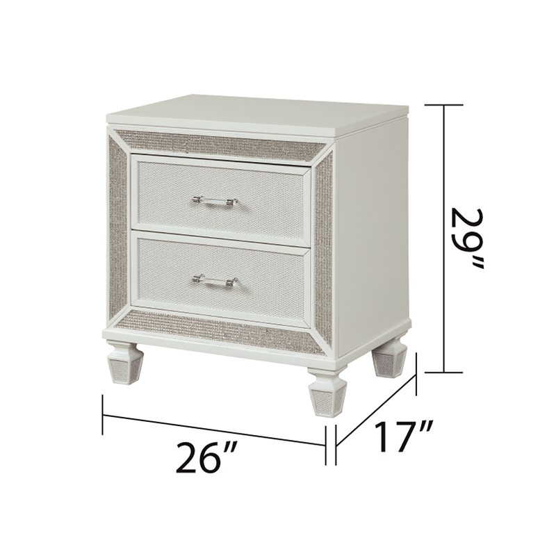 Crystal Nightstand Set Made with Wood Finished in White