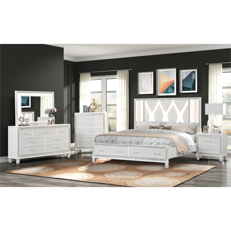 Crystal Nightstand Set Made with Wood Finished in White