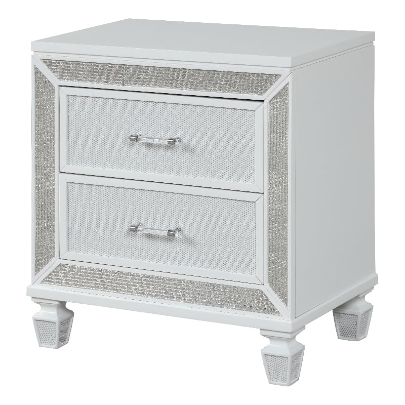Crystal Nightstand Set Made with Wood Finished in White