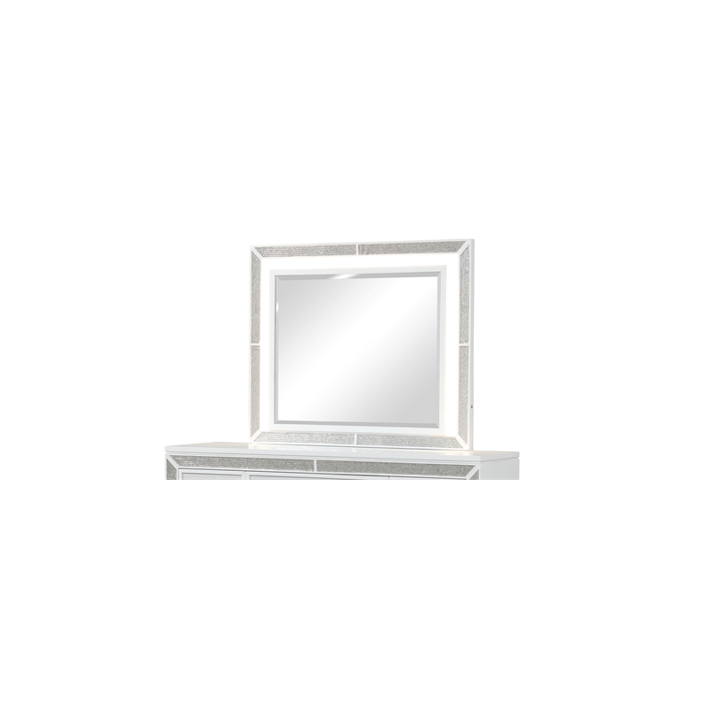 Crystal Modern Mirror made with Wood Finished in White