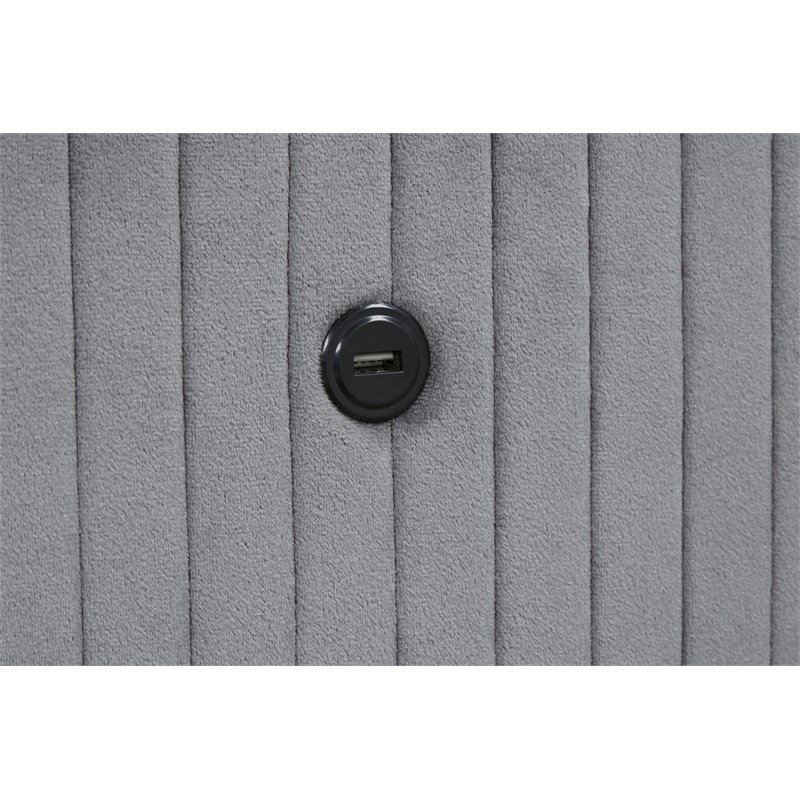 Lizelle Upholstery Wooden Queen Bed with Ambient lighting in Gray Velvet Finish