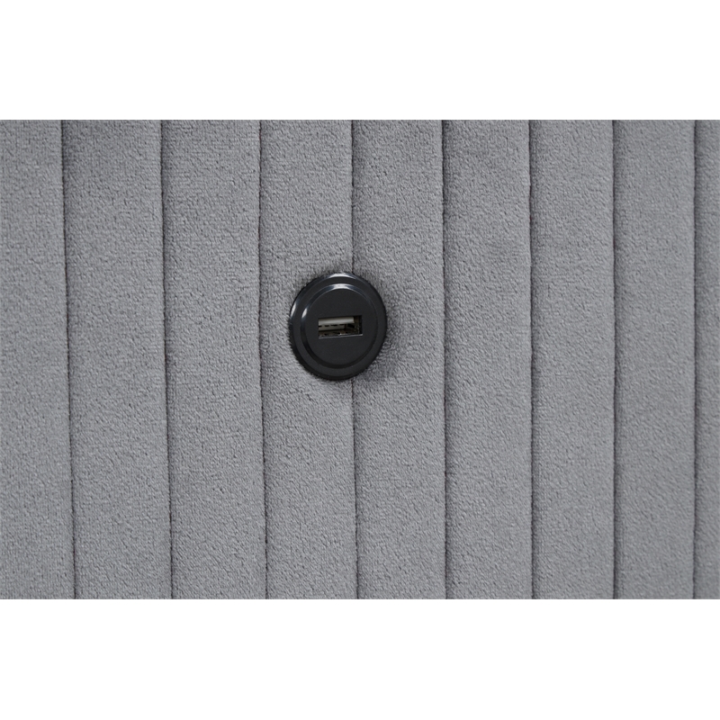 Lizelle Upholstery Wooden King Bed with Ambient lighting in Gray Velvet Finish