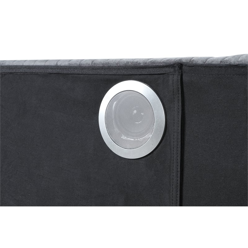 Lizelle Upholstery Wooden Queen Bed with Ambient lighting in Black Velvet Finish
