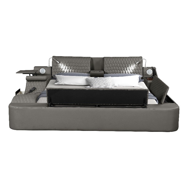 Zoya Smart Multifunctional Wood Queen Bed in Gray