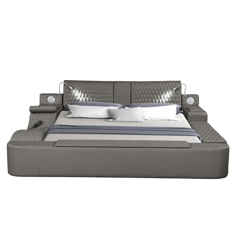 Zoya Smart Multifunctional Wood Queen Bed in Gray