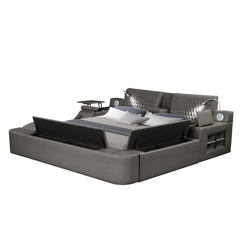 Zoya Smart Multifunctional Wood Queen Bed in Gray