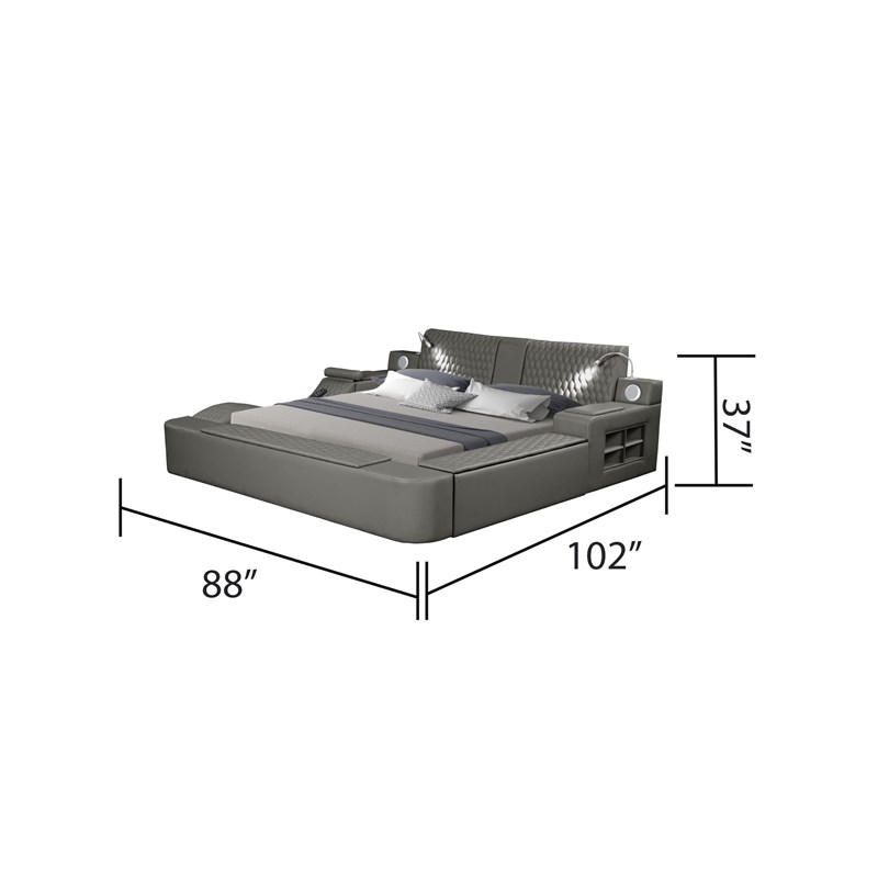 Zoya Smart Multifunctional Wood Queen Bed in Gray