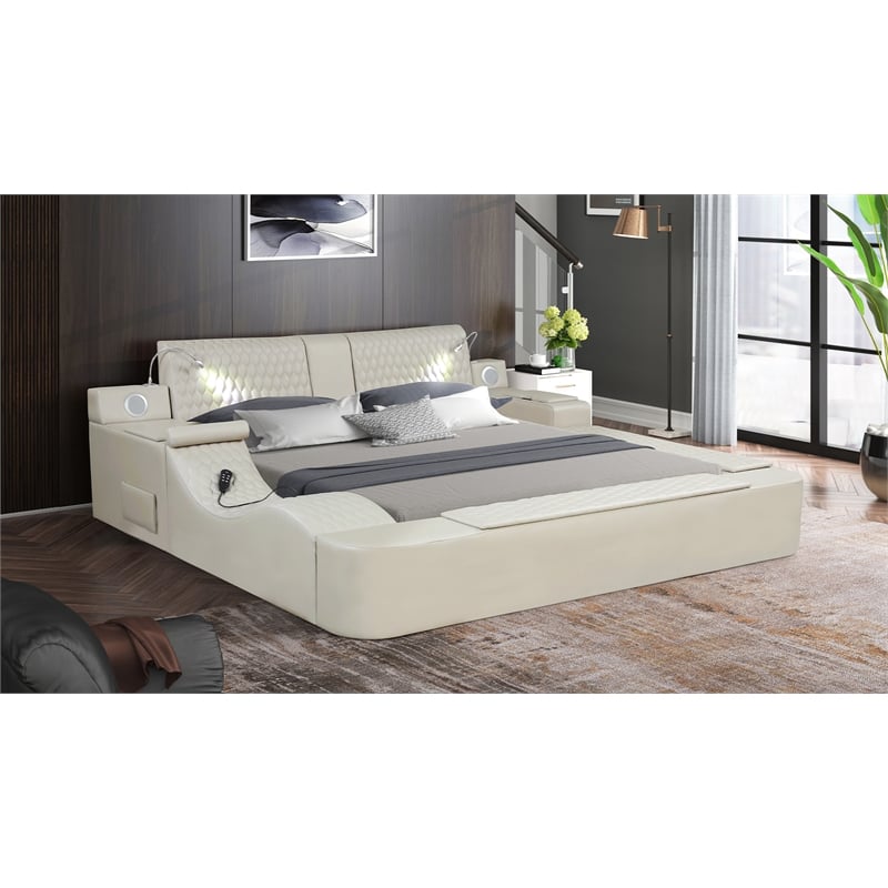 Zoya Smart Multifunctional King Size Massage Bed Made with Wood in Beige