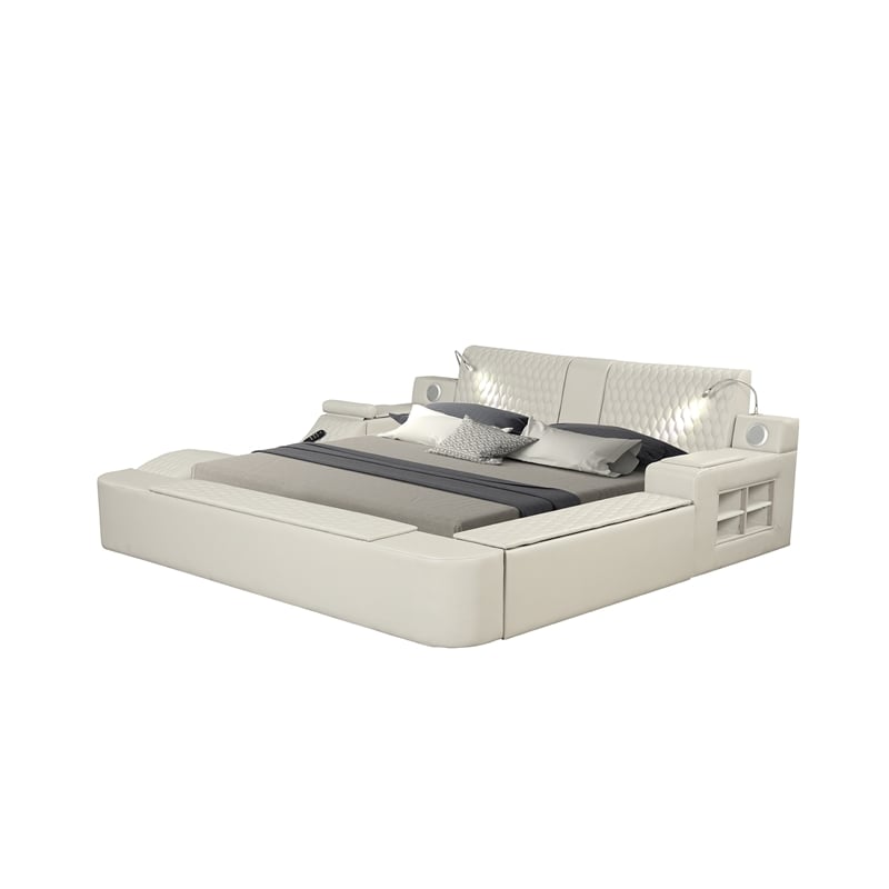 Zoya Smart Multifunctional King Size Massage Bed Made with Wood in Beige