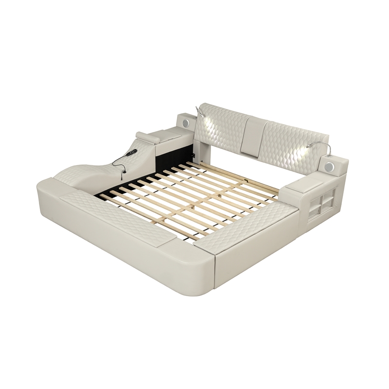 Zoya Smart Multifunctional King Size Massage Bed Made with Wood in Beige