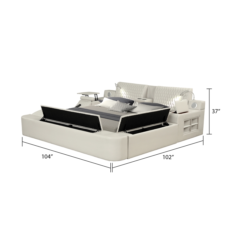 Zoya Smart Multifunctional King Size Massage Bed Made with Wood in Beige