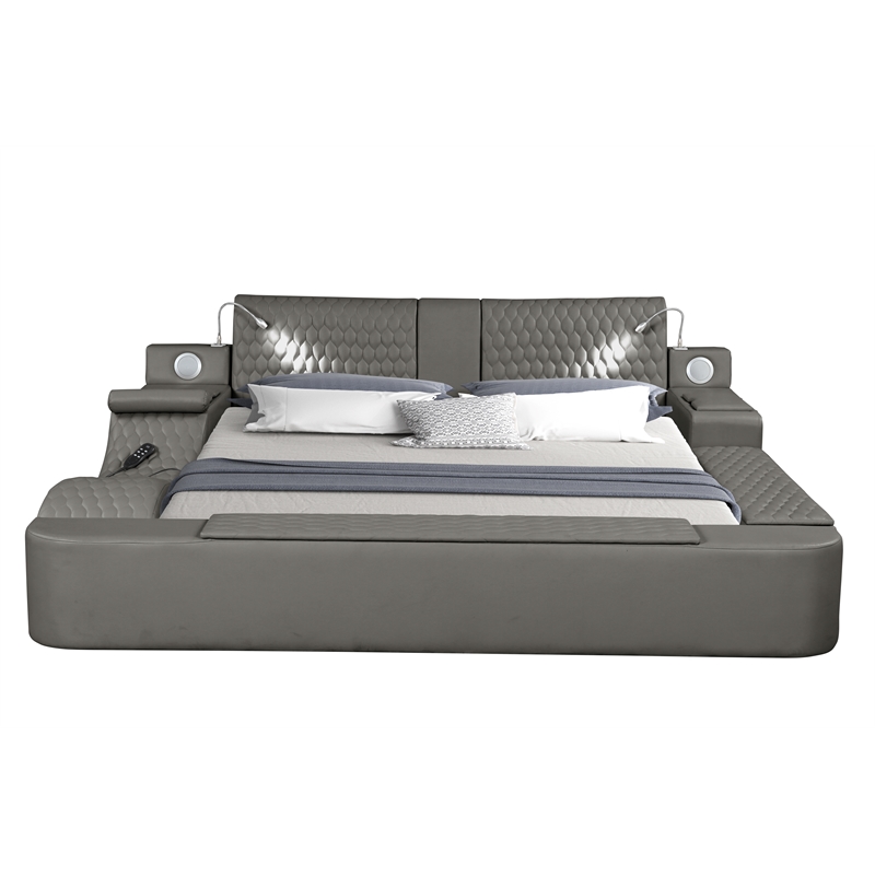 Zoya Smart Multifunctional King Size Bed Made with Wood in Gray