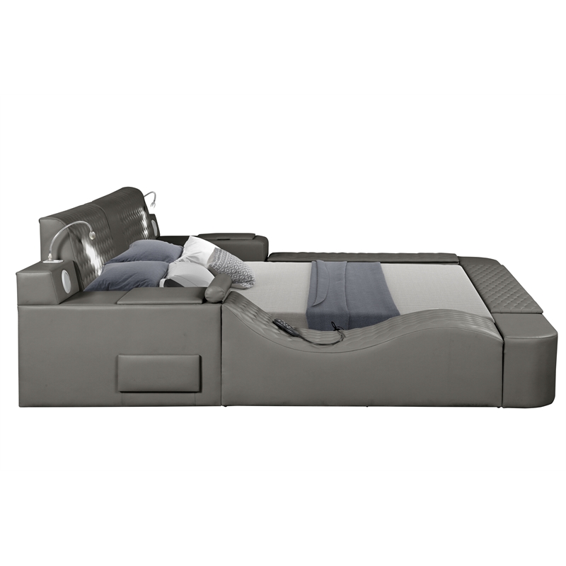 Zoya Smart Multifunctional King Size Bed Made with Wood in Gray