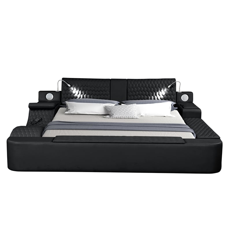 Zoya Smart Multifunctional King Size Bed Made with Wood in Black