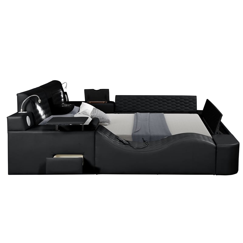 Zoya Smart Multifunctional King Size Bed Made with Wood in Black