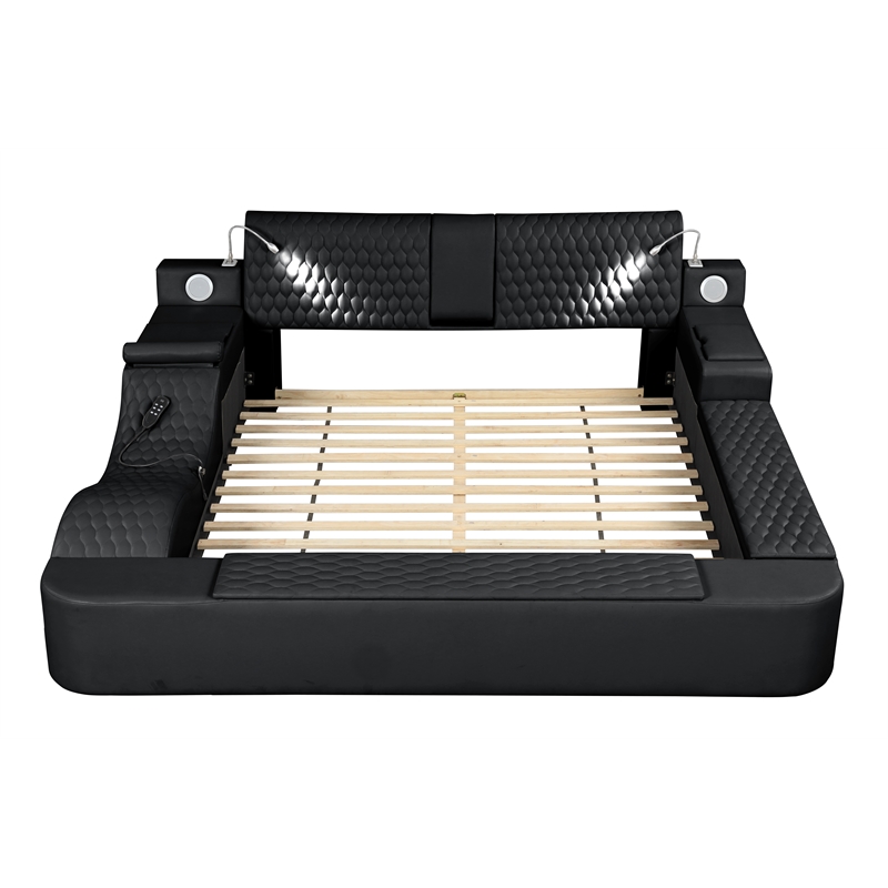 Zoya Smart Multifunctional King Size Bed Made with Wood in Black