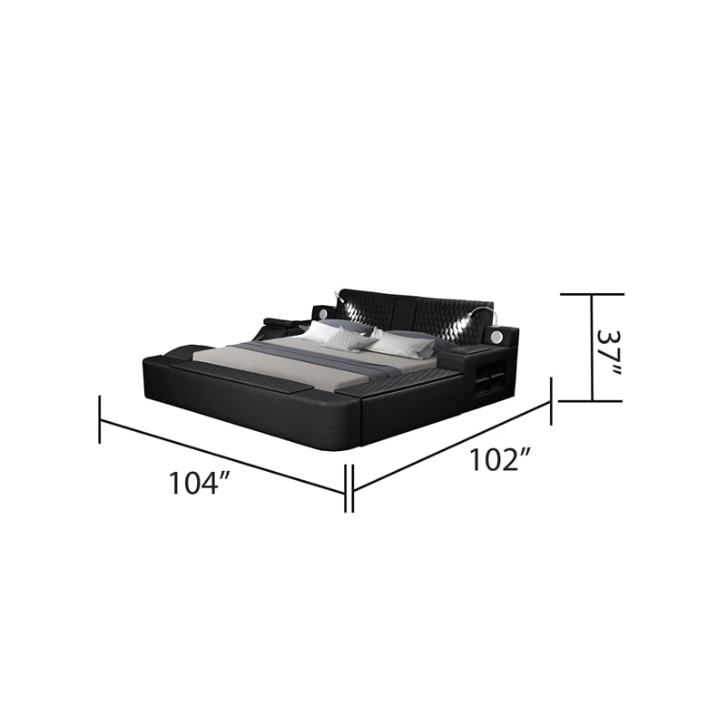 Zoya Smart Multifunctional King Size Bed Made with Wood in Black
