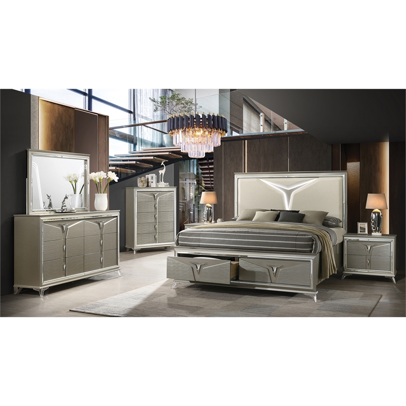 Samantha Modern Style 2-Drawer Nightstand Made with Wood in Silver