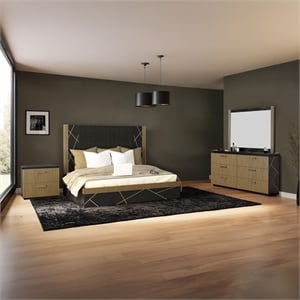 Allure Modern Style Queen 5Pc Bedroom Set Made with Mango Wood in Black