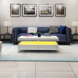 Ria Modern Style Coffee Table Bult-in LED Made with Wood in White