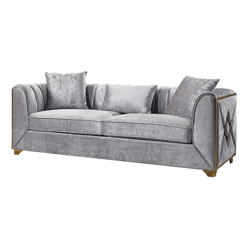 Valencia Modern Style Sofa in Gold Finish Made with Wood in Silver Color