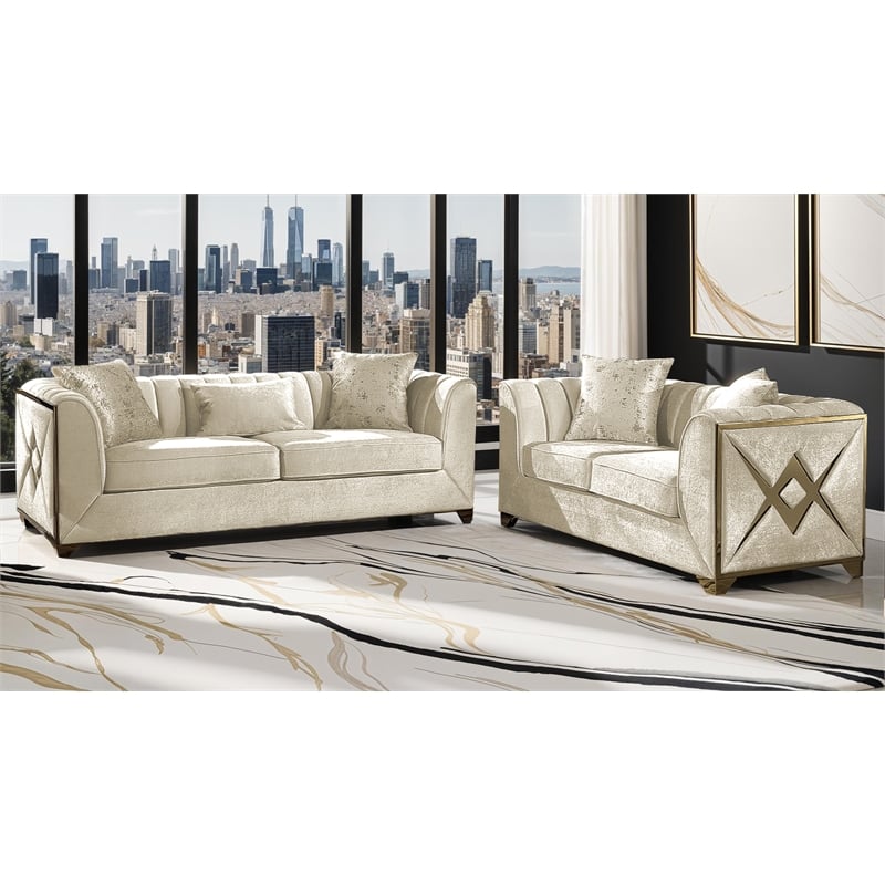 Valencia Modern Style Sofa in Gold Finish Made with Wood in Cream Color