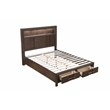 Full Bed Made with Wood and LED Headboard in Walnut Color