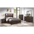 Full Bed Made with Wood and LED Headboard in Walnut Color