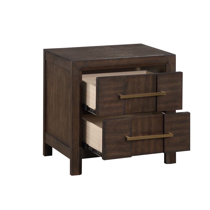 4 PC Full Modern Bedroom Set made with Wood in Walnut color
