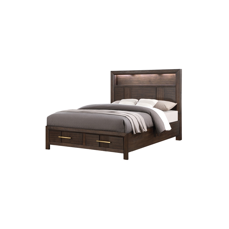 4 PC King Modern Bedroom Set made with Wood in Walnut color