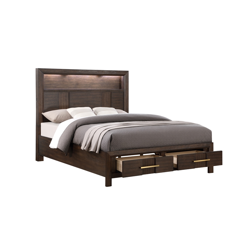 4 PC King Modern Bedroom Set made with Wood in Walnut color