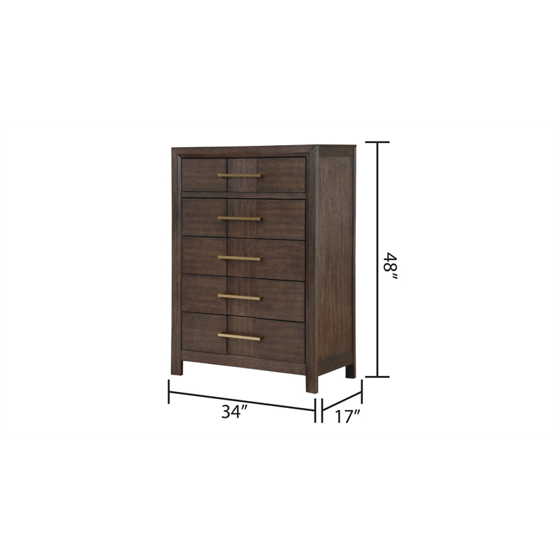 5PC King Modern Bedroom Set made with Wood in Walnut color
