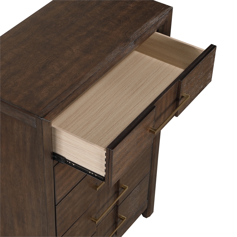 5PC King Modern Bedroom Set made with Wood in Walnut color