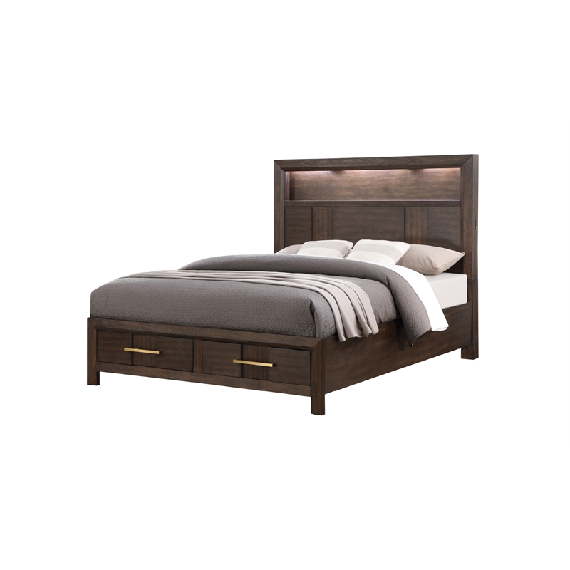 5 PC Full Modern Bedroom Set made with Wood in Walnut color